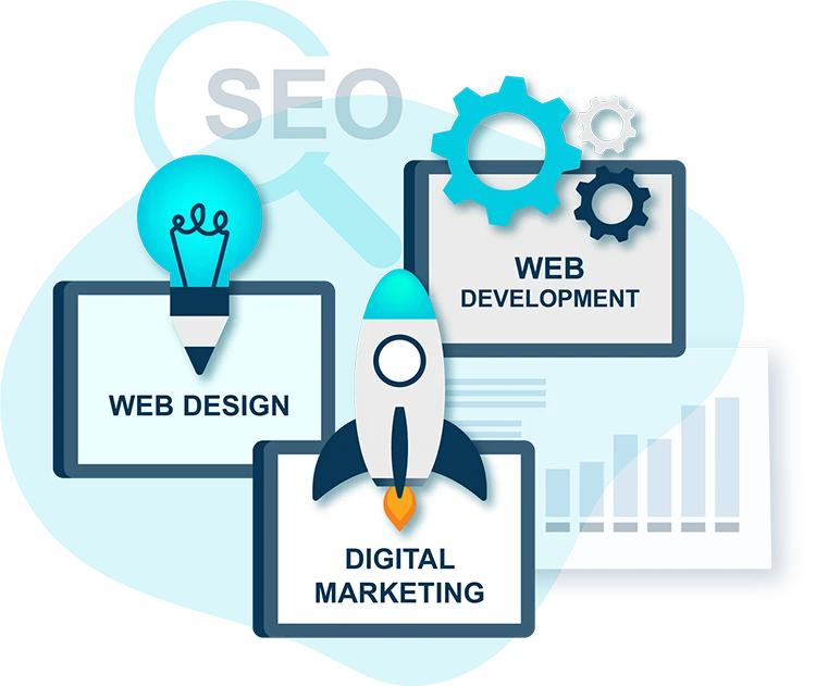 Logos representing key Australian e-commerce services: SEO, web development, web design, and digital marketing.