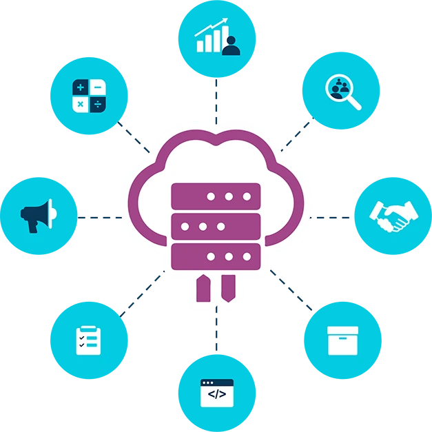 A collection of icons forming a circle to represent the various Odoo applications.